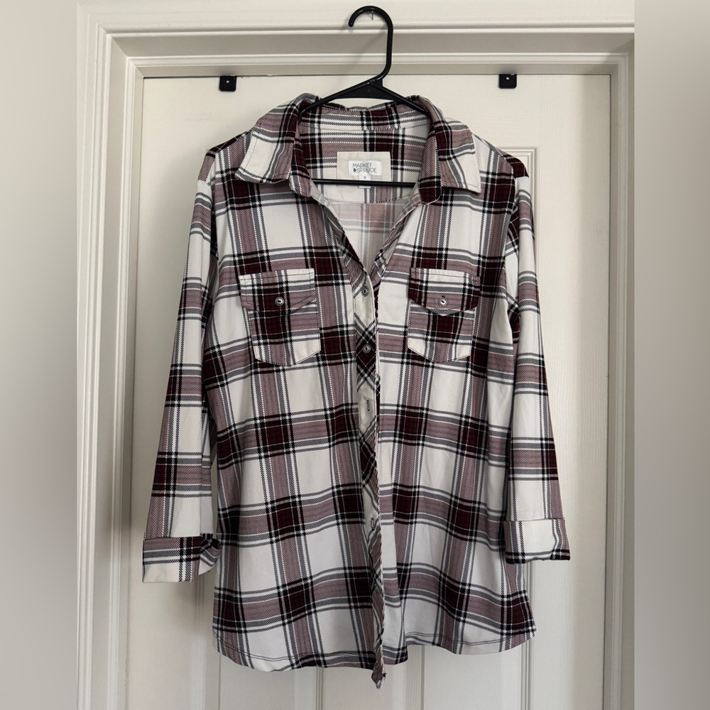 Market & Spruce Burgundy Plaid Shirt